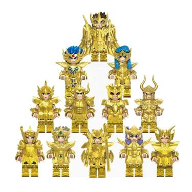 Imagem de Kit 12 Bonecos Cavaleiros Do Zodiaco Armadura De Ouro Bloco De Montar