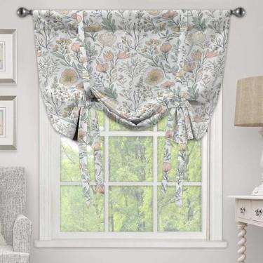 Imagem de Cortina blackout ajustável para amarrar, cortinas retrô com flores coloridas para cozinha, banheiro, lavanderia, janelas pequenas, fazenda, campo, sala de estar para janelas, cortinas de amarrar,