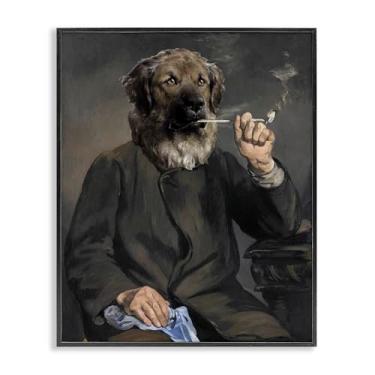 Imagem de Stupell Industries Desenho de arte de parede giclée emoldurado preto de cachorro histórico fumando por Alicia Longley, 61 x 76