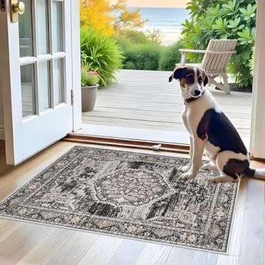 Imagem de Tapetes de área laváveis 2x3 Entrada: Tapete macio ultra fino de pelo baixo lavável à máquina, tapete de entrada leve, tapetes antiderrapantes para sala de estar, quarto, cozinha, 6 x 7 cm, preto