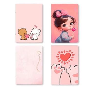 Imagem de Kit 4 Cadernos, caderneta, A5, 80 Páginas brancas Sem Pauta, 90g, Conjunto com 4 Designs, Grampeados, estilo Midori