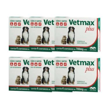 Imagem de Vetmax Plus 700mg Vetnil 4 comp. Cães e Gatos Kit com 6