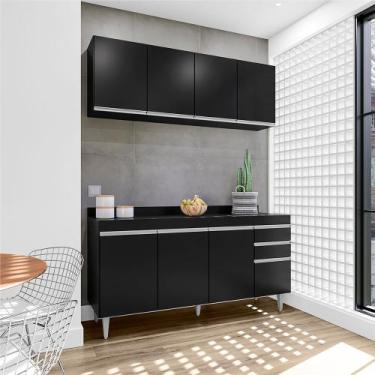 Imagem de Conjunto Balcão de Cozinha e Aéreo com Tampo Marcos MDP/BP Preto G96 -