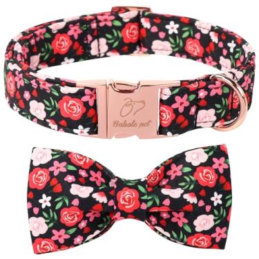 Imagem de Babole Pet Coleira floral para cães com gravata borboleta - coleira borboleta de flor preta ajustável respirável confortável primavera-verão para cães pequenos, médios e grandes, G