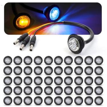 Imagem de MADCATZ 50 peças multicoloridas 3/10.2 cm mini redondo 2 LED âmbar para azul luz indicadora marcador lateral duas cores 12V CC, 3 fios, para caminhão, reboque, barco com ilhós