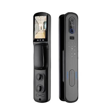 Imagem de Bloqueio de reconhecimento facial 3D, porta anti-roubo, bloqueio de impressão digital, intercomunicador remoto, bloqueio inteligente WiFi (cor: 30 x 240 cinza) (gancho cinza 24 x 240)