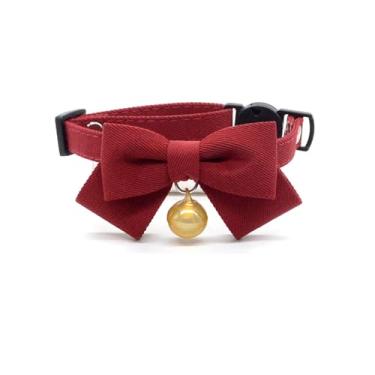 Imagem de Linda coleira para animais de estimação com laço e sino, coleira de identificação de gato, etiqueta com nome de cachorro, coleira separatista para gatinhos e filhotes, animais de estimação pequenos