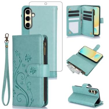 Imagem de Asuwish Capa de celular para Samsung Galaxy S24 FE 5G carteira celular com protetor de tela de vidro temperado alça de pulso flor flip zíper porta-cartão slot suporte S 24 EF AI S24FE 24S mulheres