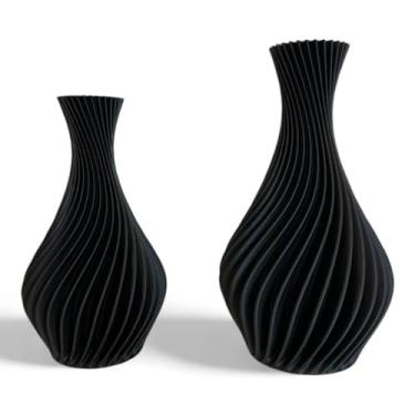 Imagem de Conjunto de 2 Vasos Decorativos em Espiral, Design Moderno, Preto e Branco, Impressão 3D (Preto)