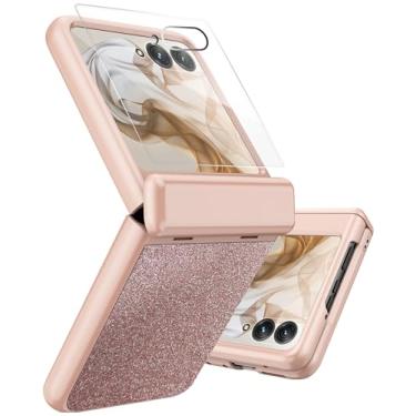 Imagem de NINKI Capa para Motorola Moto Razr 2024 com capa de dobradiça e protetor de tela [não para Plus 2024], capa protetora de couro flip de luxo com glitter para Motorola Razr 50 capa 5G - ouro rosa