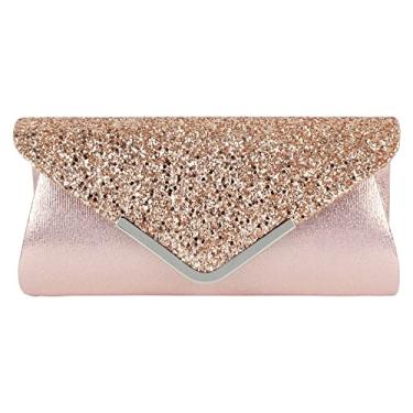 Imagem de Queena Bolsa de mão feminina brilhante com lantejoulas para noite, clutch para festa de casamento, presente de formatura para mãe, esposa, namorada, 3910 Rosa, One Size