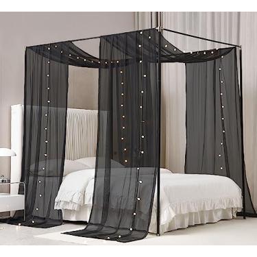 Imagem de Akiky Cortinas De Dossel Para Meninas Com Luz Led, Cama King Size, Estrutura De Cama, Lenços Com Saia, Ótimas Para Cama, Janelas, Festas De Casamento (King Size, Preta)