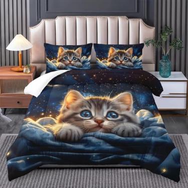 Imagem de Tuzaovy Jogo de cama com edredom de gato, para meninas adolescentes, decoração de quarto, edredom kawaii, com 1 colcha e 2 fronhas