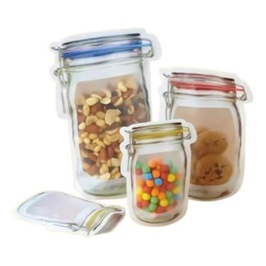 Imagem de Kit de 10 Sacos Zip Lock Herméticos Reutilizáveis para Alimentos, Formato 3D, Sistema de Vedação, Modelo Pote Para Cozinha Universal