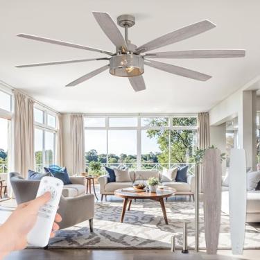 Imagem de Fanbulous Ventiladores De Teto Estilo Fazenda Com Luzes E Controle Remoto, Ventiladores De Teto Industriais De Níquel Escovado De 72 Polegadas Com Gaiola Para Quarto, Sala De Estar E Cozinha, Motor