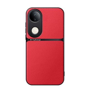 Imagem de Kepuch Capa para Vivo S20 - Litchi Grano Case Placa de Metal Embutida - Vermelho