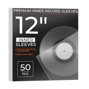 Imagem de WYKOO Pacote com 50 capas protetoras de disco de vinil de 30,5 cm, 32,4 cm x 32,4 cm, capas de álbum de 3 mil, protetores de discos pesados premium, serve na maioria das dobras e LPs duplos