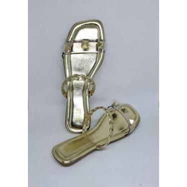 Imagem de Rasteira rasteirinha Feminino Tiras Cristais com aplicaçao - Rozes, Ou