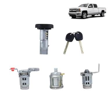 Imagem de Eterpace Cilindro de bloqueio de ignição e porta lateral do motorista, porta traseira, cilindro de bloqueio do compartimento do painel de instrumentos, compatível com Chevy Silverado 1500 2500HD