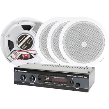 Imagem de HAYONIK, Kit de Som Ambiente com 1 Amplificador Compact 400 OD e 4 Arandelas CS-530, 400W, Arandela de 5", 2 Pontos de Fixação, Proteção UV