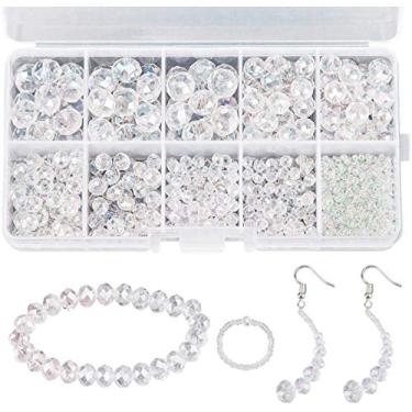 Imagem de (Clear) - AIEX 900+ Pieces Crystal Beads Kit, Rondelle Faceted Glass Beads Clear Crystal Beads Assorted Supplies for Jewellery Making Findings with Plastic Storage Box (2-10mm, Clear)