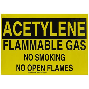 Imagem de Brady 125564 Placa química e de perigo, legenda "Acetileno Gás inflamável não fumar, sem chamas abertas", 25,4 cm de altura, peso de 35,5 cm, preto em amarelo