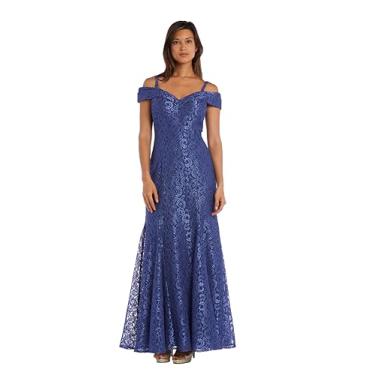 Imagem de R&M Richards Vestido feminino plus size de renda com ombro de fora, Periwinkle, 52