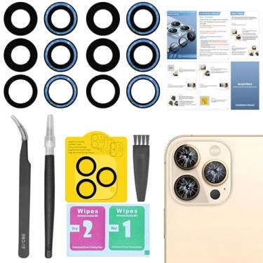 Imagem de Senpinkboo Pacote com 2 lentes traseiras para câmera traseira para iPhone 12 Pro com adesivo pré-instalado, inclui conjunto de ferramentas de reparo + manual de instalação + protetor de lente da