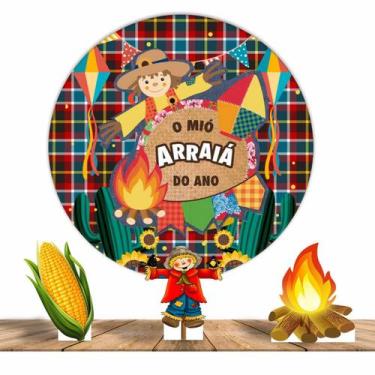 Imagem de Painel Festa Redondo 1,50m 03 Totens Display MDF 25cm Festa Junina - F