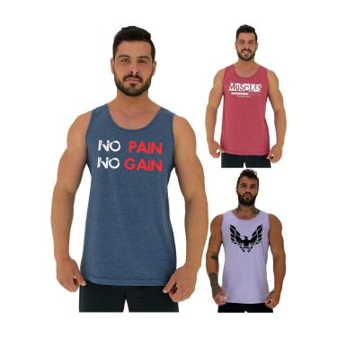 Imagem de Kit 3 Regatas Clássicas MXD Conceito Slim Casual Básico Fitness Estampada-Masculino