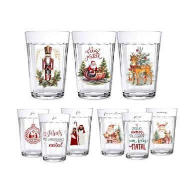 Imagem de Kit 3 Copos Americanos 190ml De Vidro Personalizado Estampado Natal Decoração Vintage Papai Noel (Vintage)