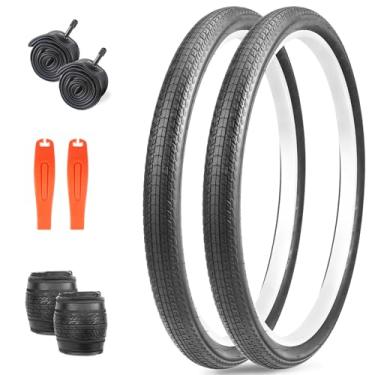 Imagem de ZUKKA Pneu de bicicleta 20/24/26×1,75 polegadas Pneu de substituição dobrável para mountain bike bicicleta infantil bicicleta dobrável bicicleta cruiser bicicleta (2 pneus + 2 tubos + 2 alavancas, 26