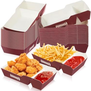Imagem de Fullhawl 50 peças de artigos de festa de futebol, pratos de papel, bandeja de lanche, 2 compartimentos, barcos de comida descartáveis para servir batatas fritas e molho para decoração de lembrancinhas
