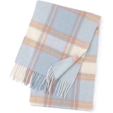 Imagem de Lenços Para Mulheres Leves, Tartan Cachecol Feminino Caxemira Sensação Quente Pashmina Xale Xadrez Cachecol Com Borla Cachecol Envolvente Azul Claro Cobertor De Inverno Lenço Estolou Moda L
