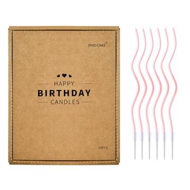 Imagem de PHD CAKE 24 velas de aniversário longas e finas em espiral rosa pérola, velas de bolo, festas de aniversário, decorações de casamento, velas de festa