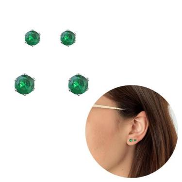 Imagem de Dupla 2 pares brincos prata 925 verde banhado ponto de luz - Morganitt