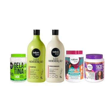 Imagem de Salon Line, Kit Shampoo e Condicionador Litrão + Gelatina + Creme para Pentear + Ativador de Cachos, Vegano - Para Cabelos Ondulados, Cacheados e Crespos, 5 Unidades