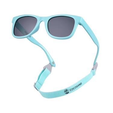 Imagem de COCOSAND Óculos de sol para bebês meninas e meninos com armação TPE com alça UV400 lentes de proteção solar para bebês de 0 a 24 meses, Azul, XXXX-Small