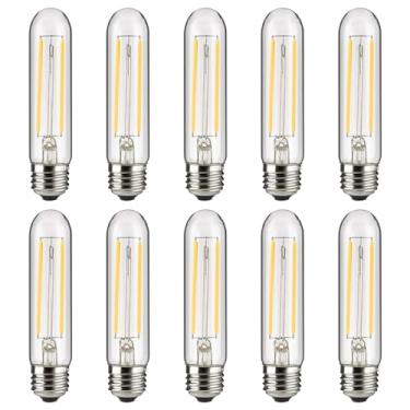 Imagem de Sunlite Lâmpada Tubular Led T10 Com Filamento, 2 Watts (Equivalente A 25 W), 160 Lúmens, Base E26 Média, 120 Volts, Regulável, 90 Cri, Listada Pela Ul, Transparente, Luz Do Dia De 5000 K, Pacote 10