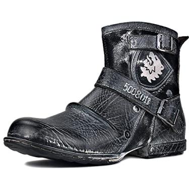 Imagem de OSSTONE Botas De Motociclista Masculinas, Calçados Casuais Couro Com Zíper, 5008-1-Ai-11, Preto Neve, Tamanho Masculino Us11