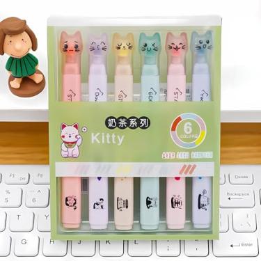 Imagem de Conjuntos de Marca-Textos Pata de Gato Em Tons Pastel, Ponta Suave e Delicada Para Anotações Em Diário, Aulas, Livros e Bíblia. Marcadores de Texto Ideal Presente Para Crianças (6 und - Kitty)