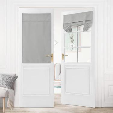 Imagem de Hiasan Cortina de porta francesa para escurecimento de sala de linho, privacidade, isolamento térmico, persiana e cortinas para quarto de vidro, L66 x C 101 cm, 1 painel, cinza claro