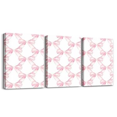 Imagem de Erosebridal Arte de parede em tela com laço de fita, pinturas de laço rosa, 30,5 x 40,6 cm, para quarto, banheiro, sala de estar, conjunto de arte de parede com 3 estampas de arte em tela emolduradas