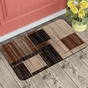 Imagem de Tapete de porta, marrom boho geométrico, patchwork, bem-vindo, para ambientes externos, antiderrapante, discreto, absorvente e fácil de limpar, entrada interna para entrada, pátio, varanda, 43 x 73 cm