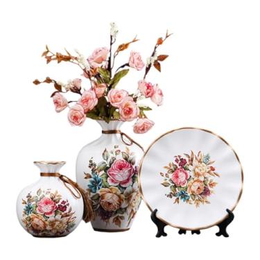 Imagem de Wswqop 3 peças de vasos de cerâmica, vasos decorativos para flores, arranjos de flores, recipientes para plantas para entrada, ambientes internos e externos, Branco