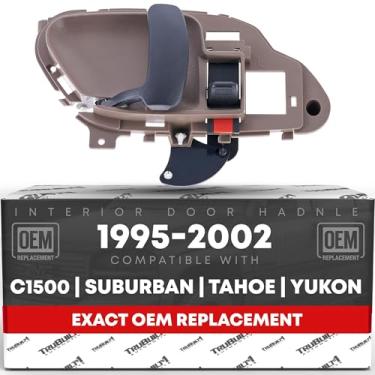 Imagem de Maçaneta de porta interna, dianteira/traseira esquerda - compatível com Chevrolet 1995-2002, GMC C/K 1500 2500 3500 Blazer Suburban Tahoe Yukon; Cadillac Escalade - marrom claro (bronzeado), metal -