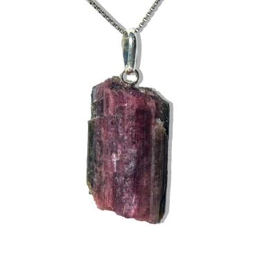 Imagem de Colar Canudo Turmalina Melancia Bruto Natural Pino Prata 950