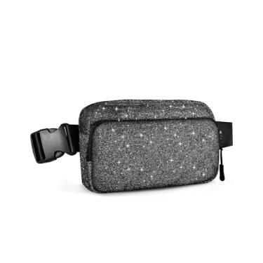 Imagem de Pochete feminina com glitter, bolsa de cinto brilhante, casual, alça ajustável, bolsa de cintura, viagem, compras, ciclismo, corrida, caminhada, Preto, 8 x 5.3 x 2.3 inches (20.5 x 13.5 x 6 cm