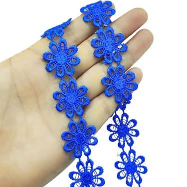 Imagem de YOOGCORETT Fita bordada com aplique de flor de margarida de 5 metros para decoração de vestido de noiva, azul royal, 2,5 cm