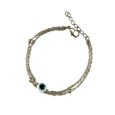 Imagem de Pulseira Feminina Dupla Olho Grego Prateado - Fabiana Haverroth